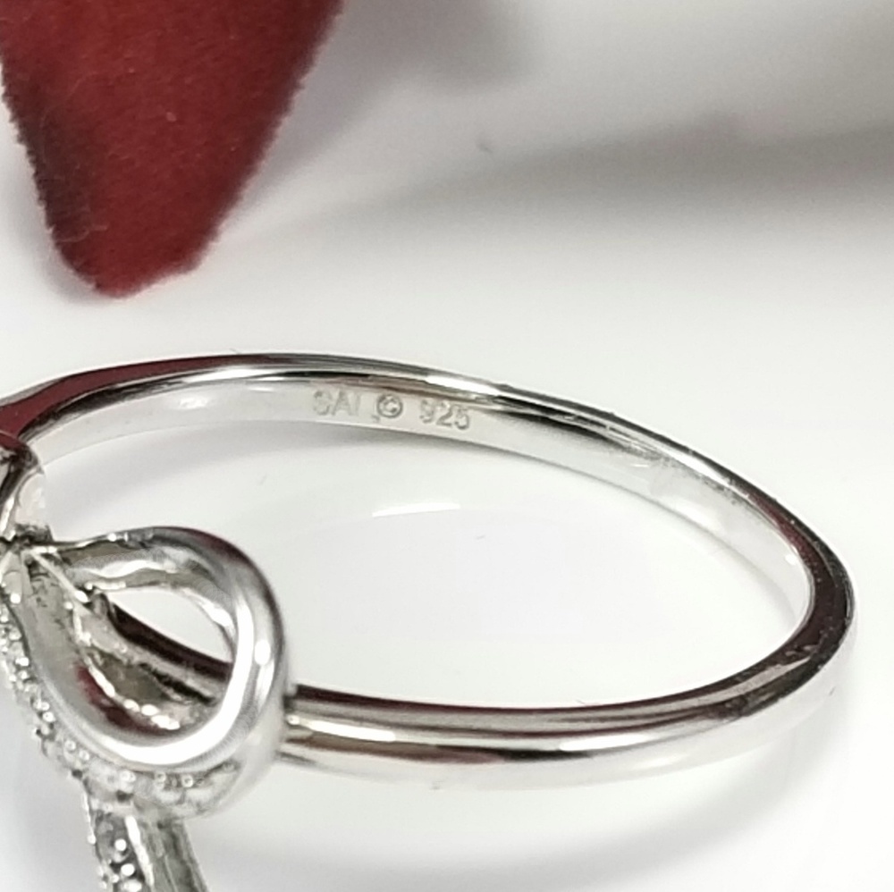 *Last One* Sterling Silver Diamond Bow Ring Size 7 - Picture 4 of 5